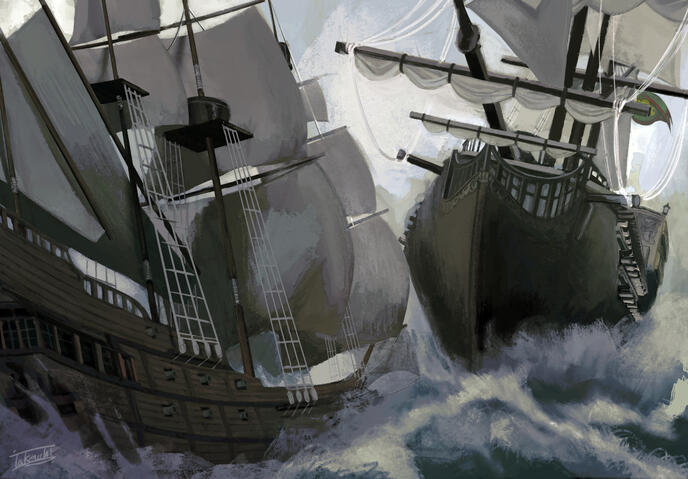 Unofficial CoCTRPG scenario "財宝船とロードアイランドの悪魔たち". Illustration and design contributed.